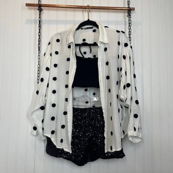 Zara Urban Outfitters & Alythea Textured Polka Seamless Bra Top & Shorts SET L - Picture 1 of 13